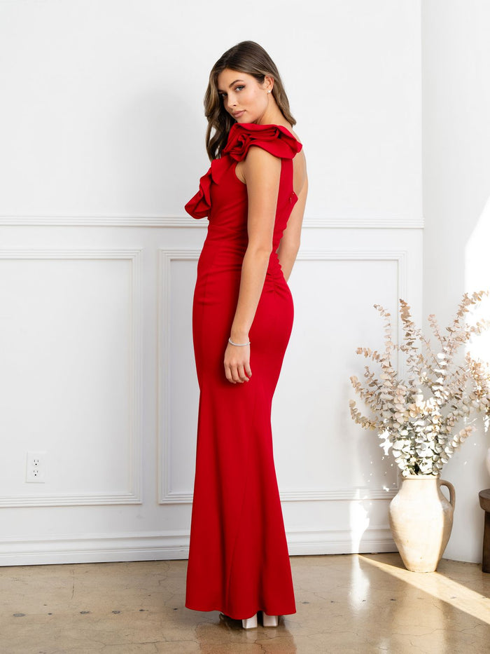 Eva USA EV3515 Ruffled Sculptural Evening Wear with Smooth Lining - Long Dress