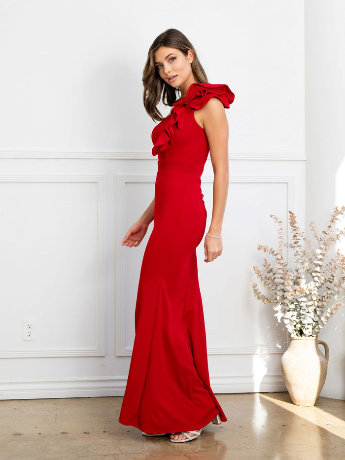 Eva USA EV3515 Ruffled Sculptural Evening Wear with Smooth Lining - Long Dress