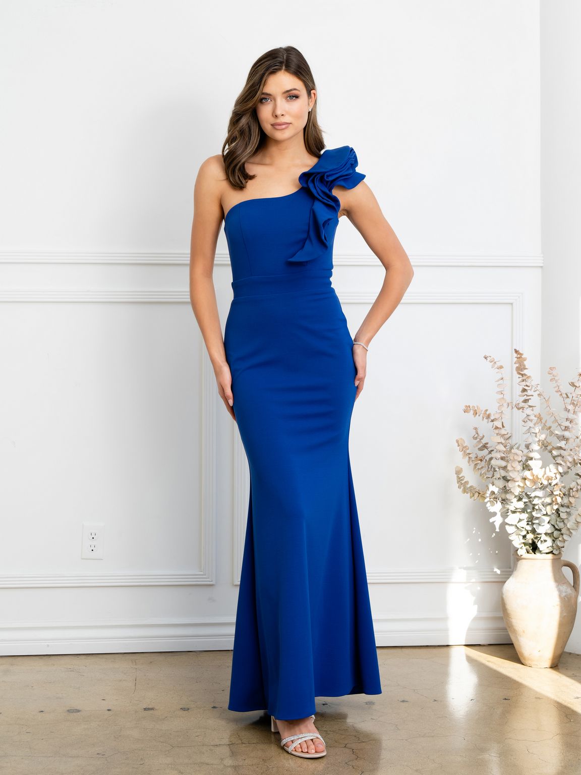 Eva USA EV3515 Ruffled Sculptural Evening Wear with Smooth Lining - Long Dress