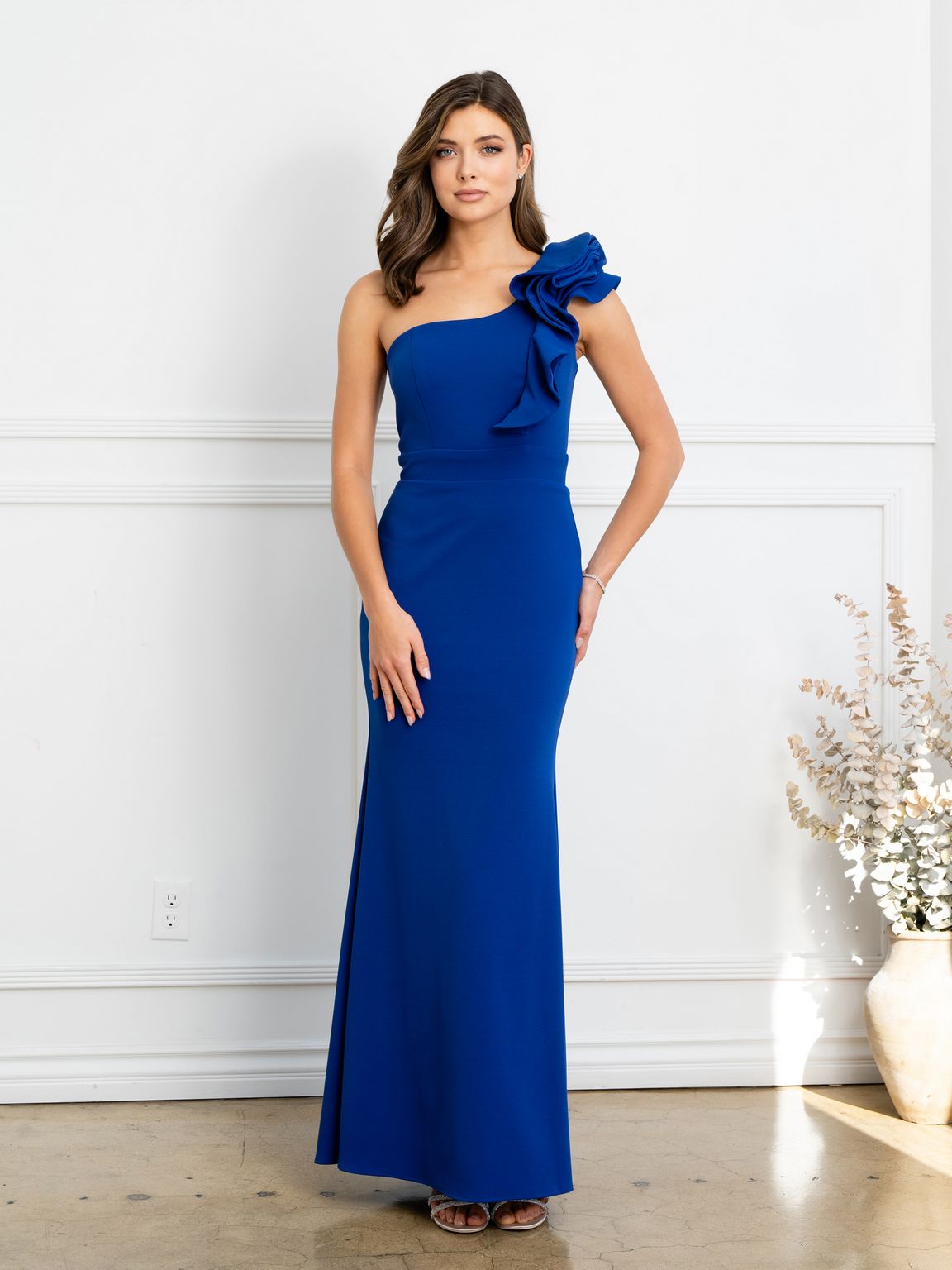 Eva USA EV3515 Ruffled Sculptural Evening Wear with Smooth Lining - Long Dress