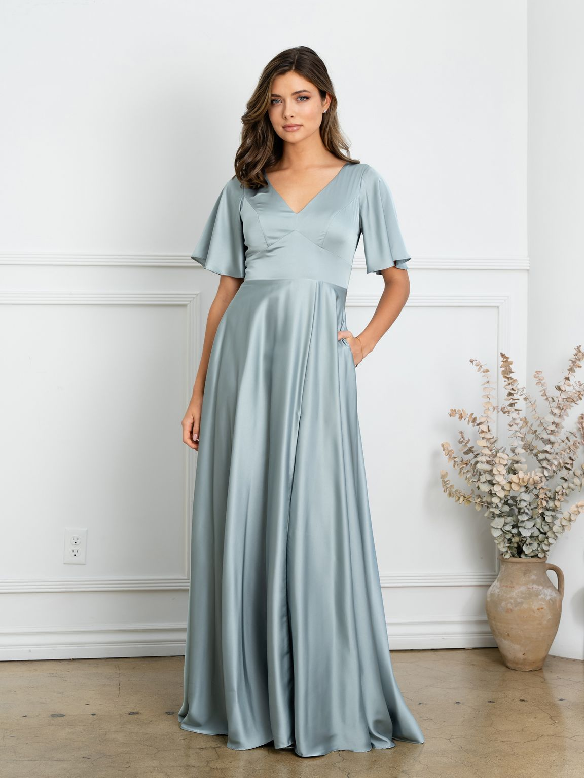 Eva USA EV3523 Sleek Tailored A-Line Long Dress with Seam Detailing