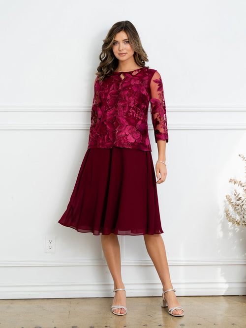 Eva USA EV3524 Structured Lace Layering Sheer Jacket Dress