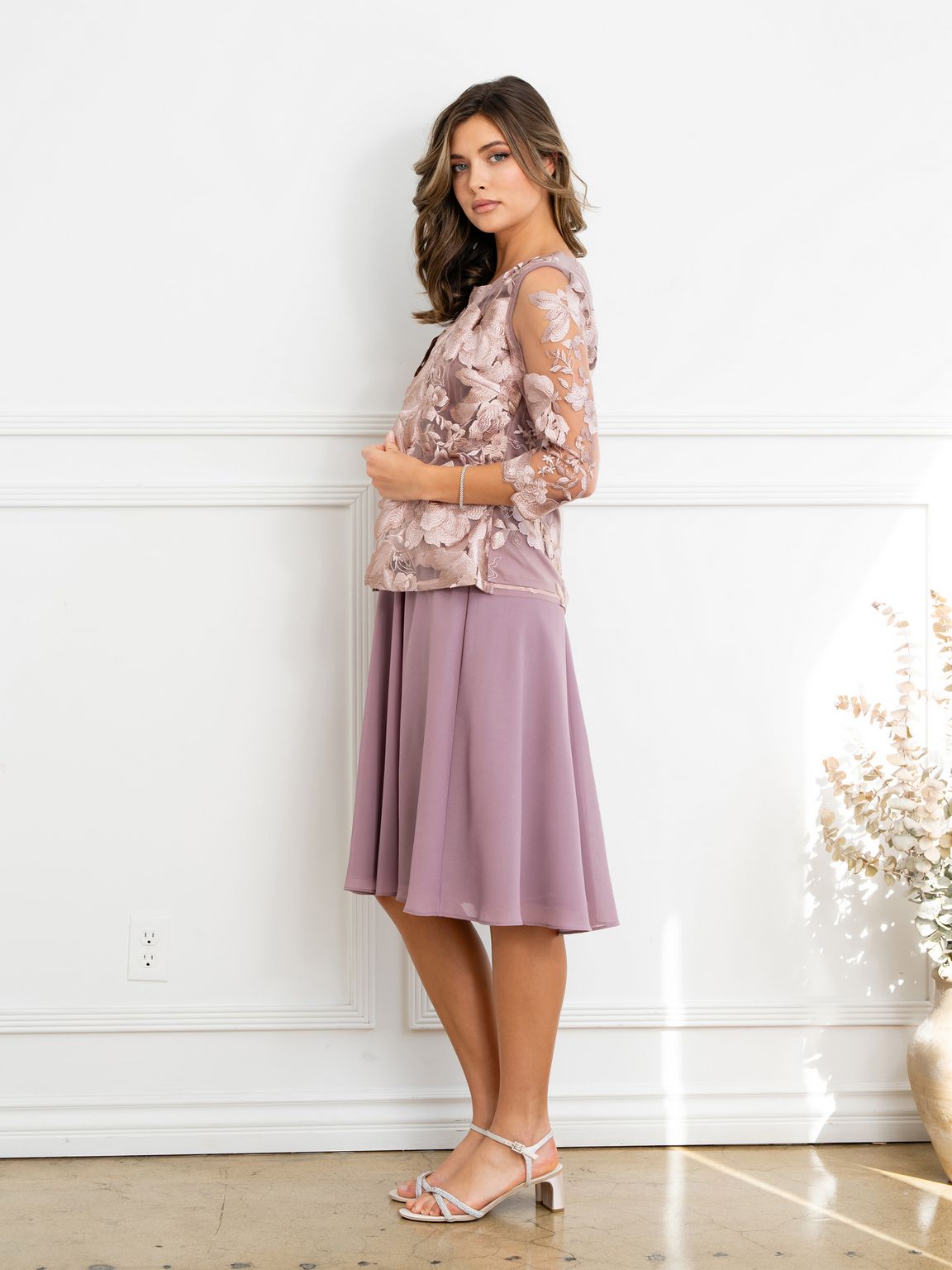 Eva USA EV3524 Structured Lace Layering Sheer Jacket Dress