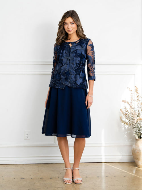 Eva USA EV3524 Structured Lace Layering Sheer Jacket Dress