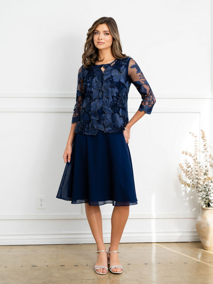Eva USA EV3524 Structured Lace Layering Sheer Jacket Dress