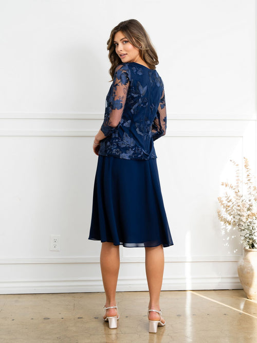 Eva USA EV3524 Structured Lace Layering Sheer Jacket Dress