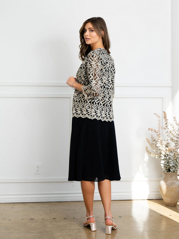 Eva USA EV3530 Structured Metallic Sheen Cocktail Set with Jacket Dress