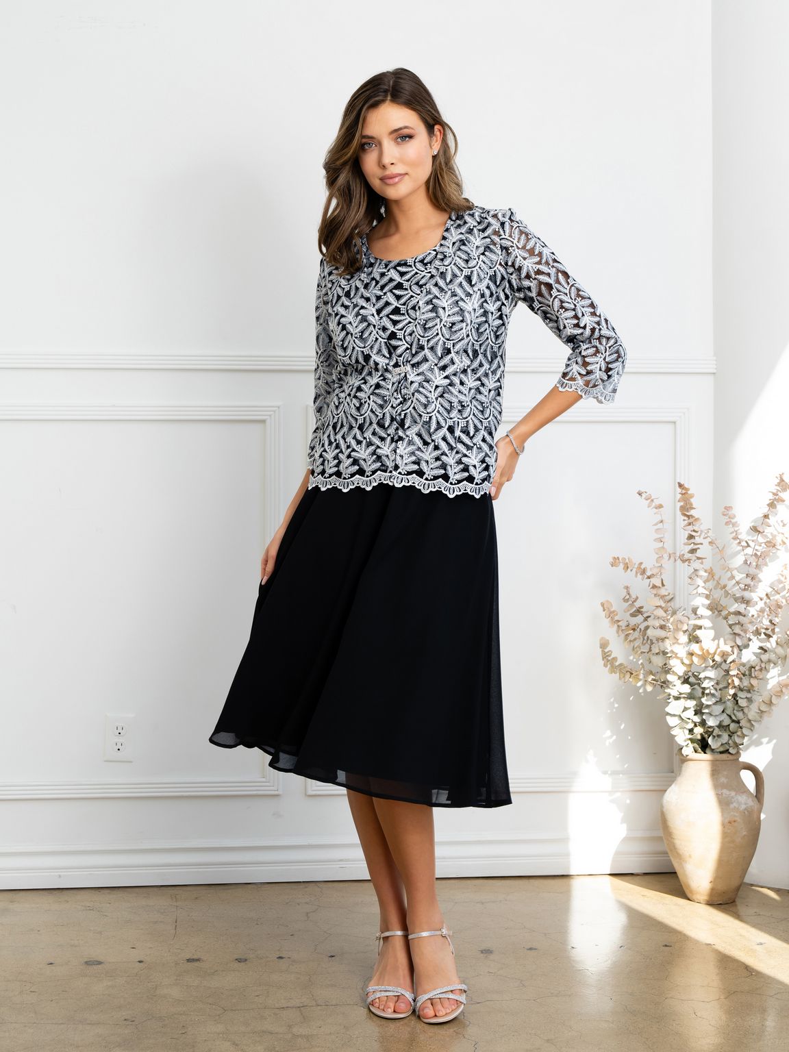 Eva USA EV3530 Structured Metallic Sheen Cocktail Set with Jacket Dress