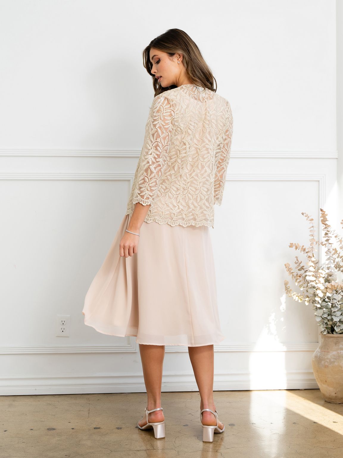 Eva USA EV3530 Structured Metallic Sheen Cocktail Set with Jacket Dress
