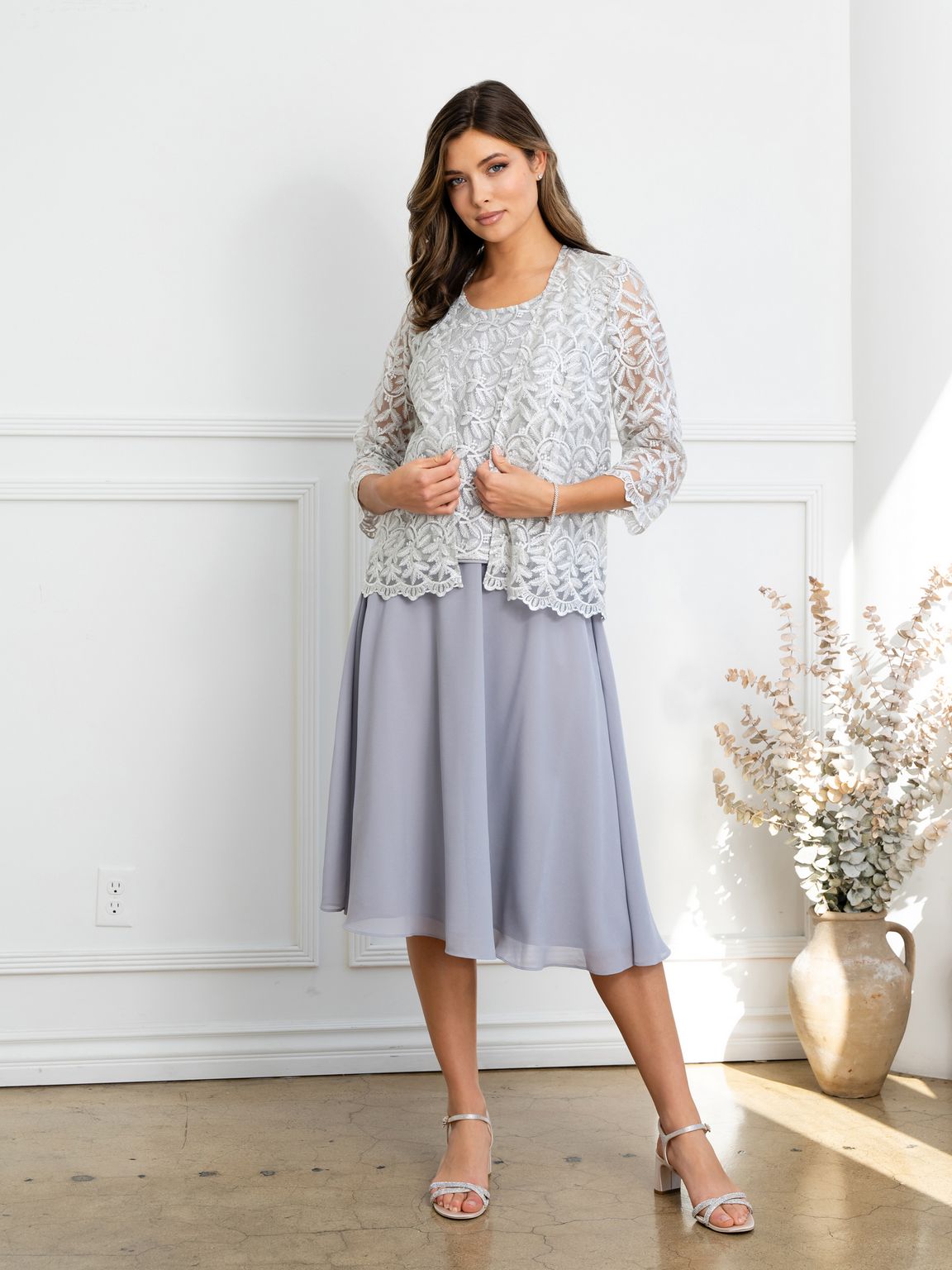 Eva USA EV3530 Structured Metallic Sheen Cocktail Set with Jacket Dress