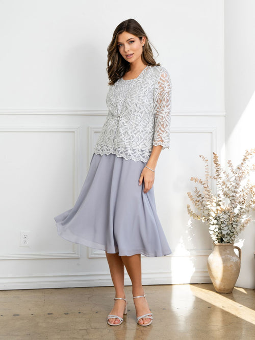 Eva USA EV3530 Structured Metallic Sheen Cocktail Set with Jacket Dress