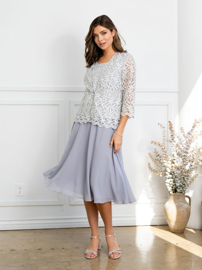 Eva USA EV3530 Structured Metallic Sheen Cocktail Set with Jacket Dress