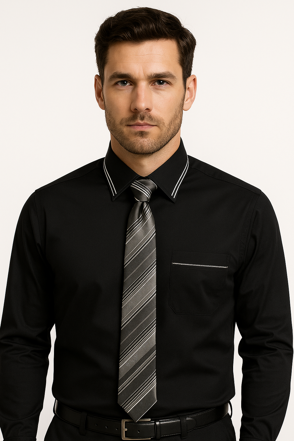 French Cuff With Tie And Handkerchief Style Multi-Color Men's Dress Shirt