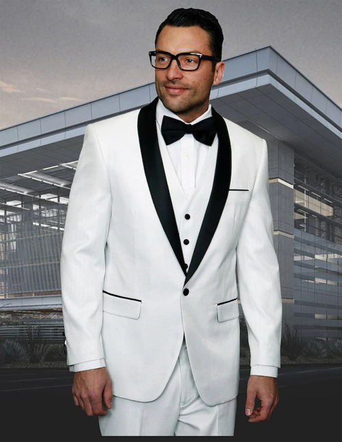 White Prom Suit - White Prom Tuxedo - White Wedding Shiny Sharkskin Tuxedo