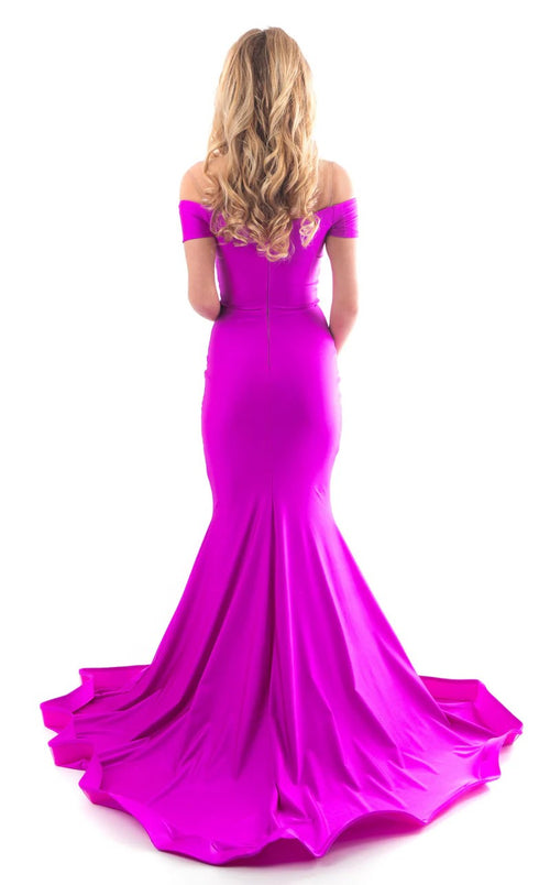 Jessica Angel JA383 Off-Shoulder Mermaid Open Back Train Formal Jersey Dress
