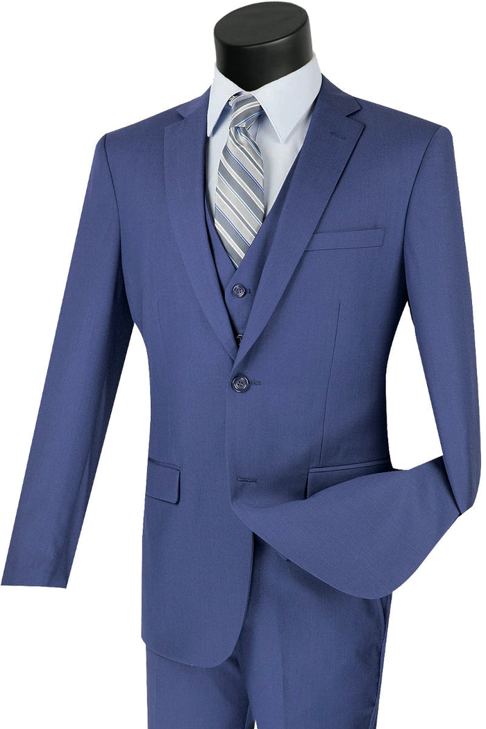 Mens Vested Slim Fit Wool Feel Suit in Heather Grey by Vinci