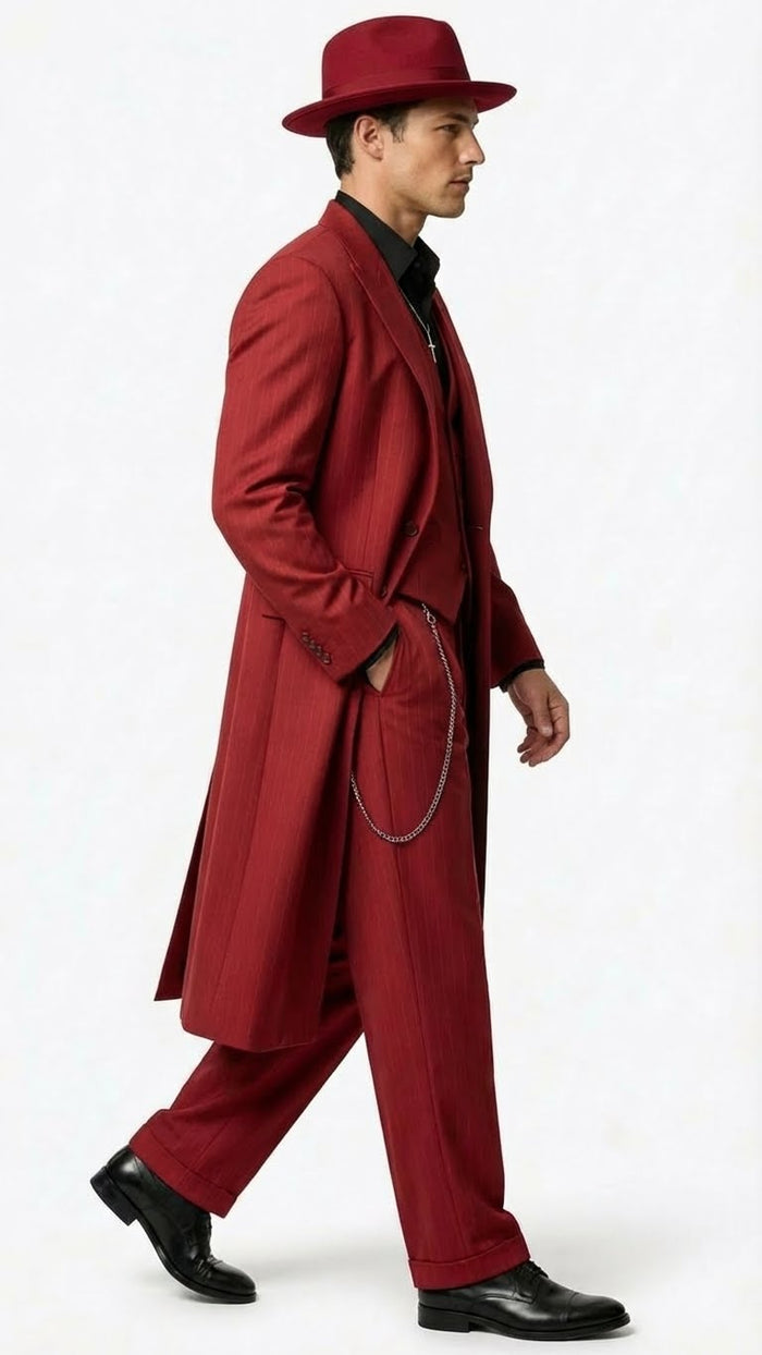Men’s 1920s Red Zoot Suit - Long Mafia Gangster Three-Piece Vintage Outfit Zuit Pachuco Style by USA Men's Outlet