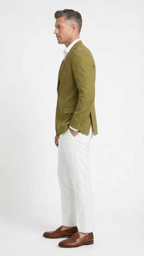 Men’s Olive Green Blazer Sport Coat – Linen Fabric Summer in pistachio sage green
