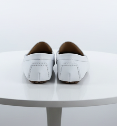 Men’s Mundo White Leather Loafers - Classic Slip-On Dress Shoes for Casual and Formal Wear by USA Men's Outlet