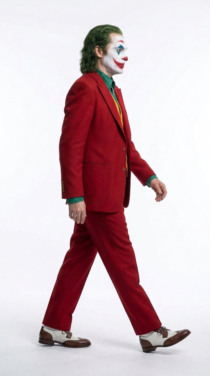 Men's Joker 2019 Red 3-Piece Suit – Joaquin Phoenix Movie-Inspired Costume with Mustard Orange Vest & Green Shirt & Tie Package