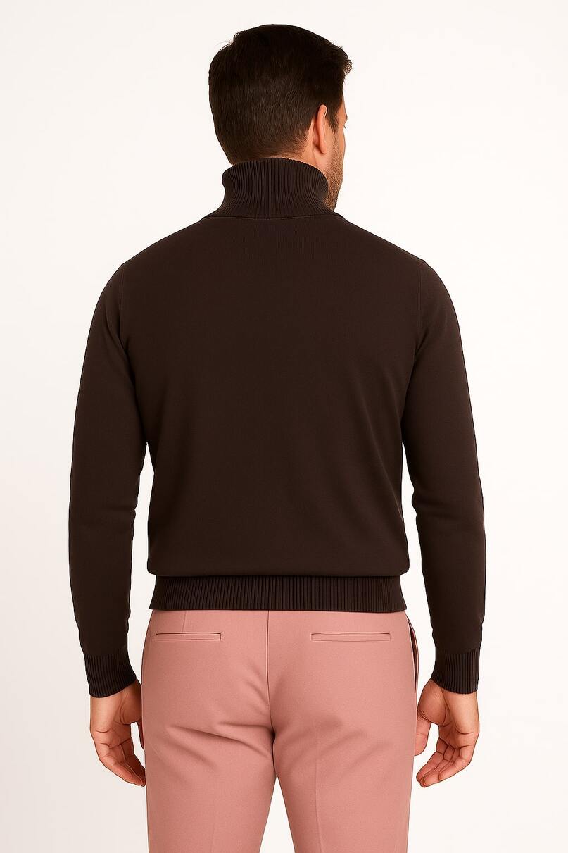Men's Brown Turtleneck Sweater - Classic Slim Fit Knit Pullover for Fall and Winter by USA Men's Outlet