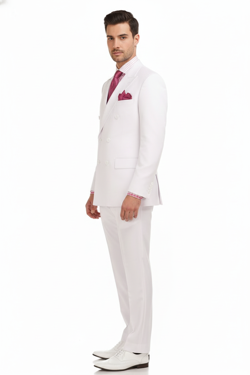 Men’s White Double-Breasted 3-Piece Suit Set – Premium Tailored Fit Formal Wedding and Evening Suit