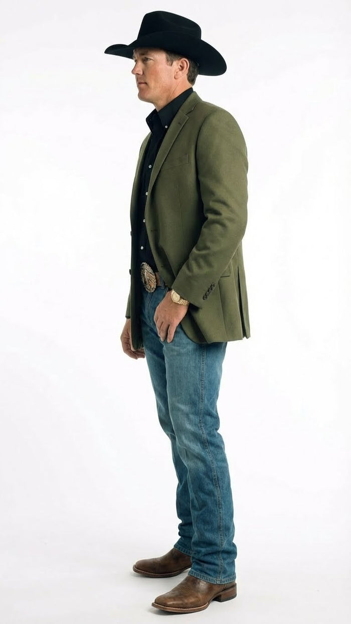 Saco Vaquero Men’s Olive Green Western Blazer Jacket, Classic Cowboy Style Sport Coat for Casual Formal Wear with Jeans - Cowboy Accessories
