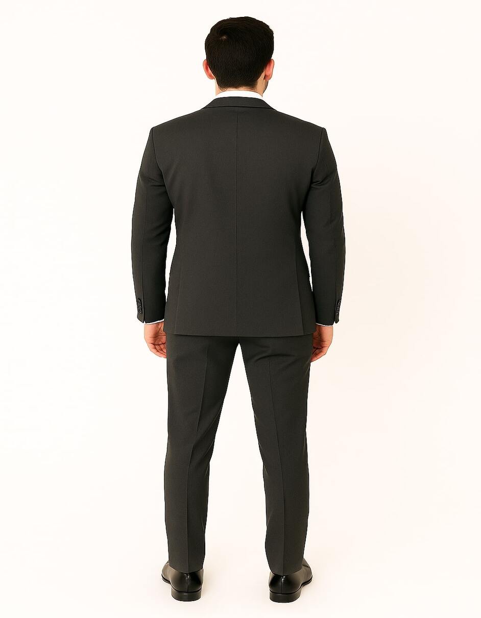 Men's Charcoal Gray 3-Piece Suit with Black Velvet Lapel – Formal Business and Wedding Attire - Gray Tuxedo