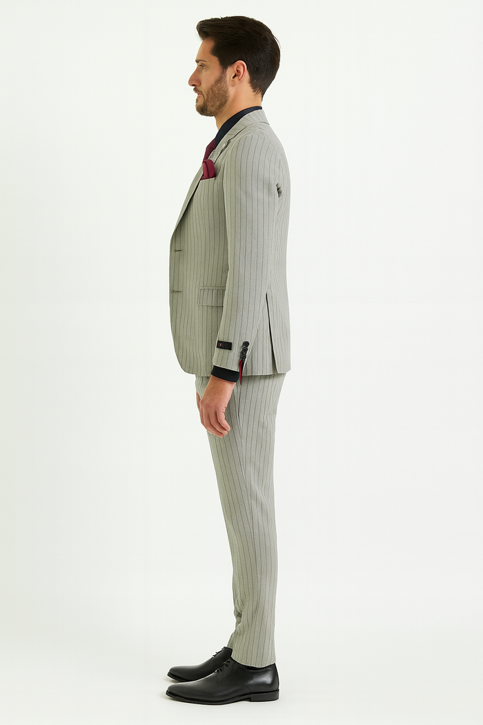 Men’s 3-Piece Light Grey Pinstripe Suit with Vest - Classic Business, Wedding, and Formal Attire by USA Men's Outlet