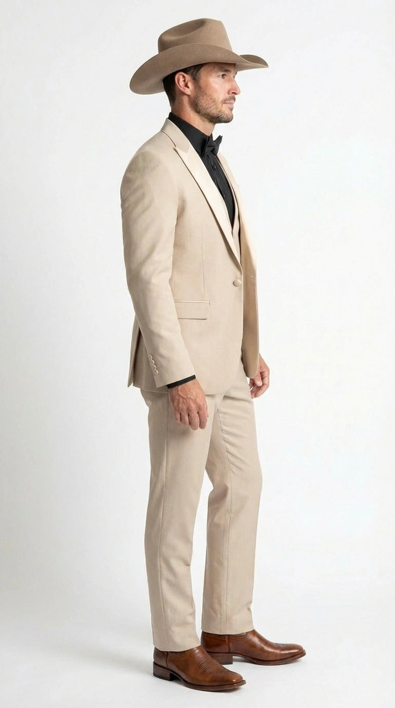 Men’s Tan Cowboy Suit – Western Formal Two Piece Suit for Weddings,  Champaign Sand Color