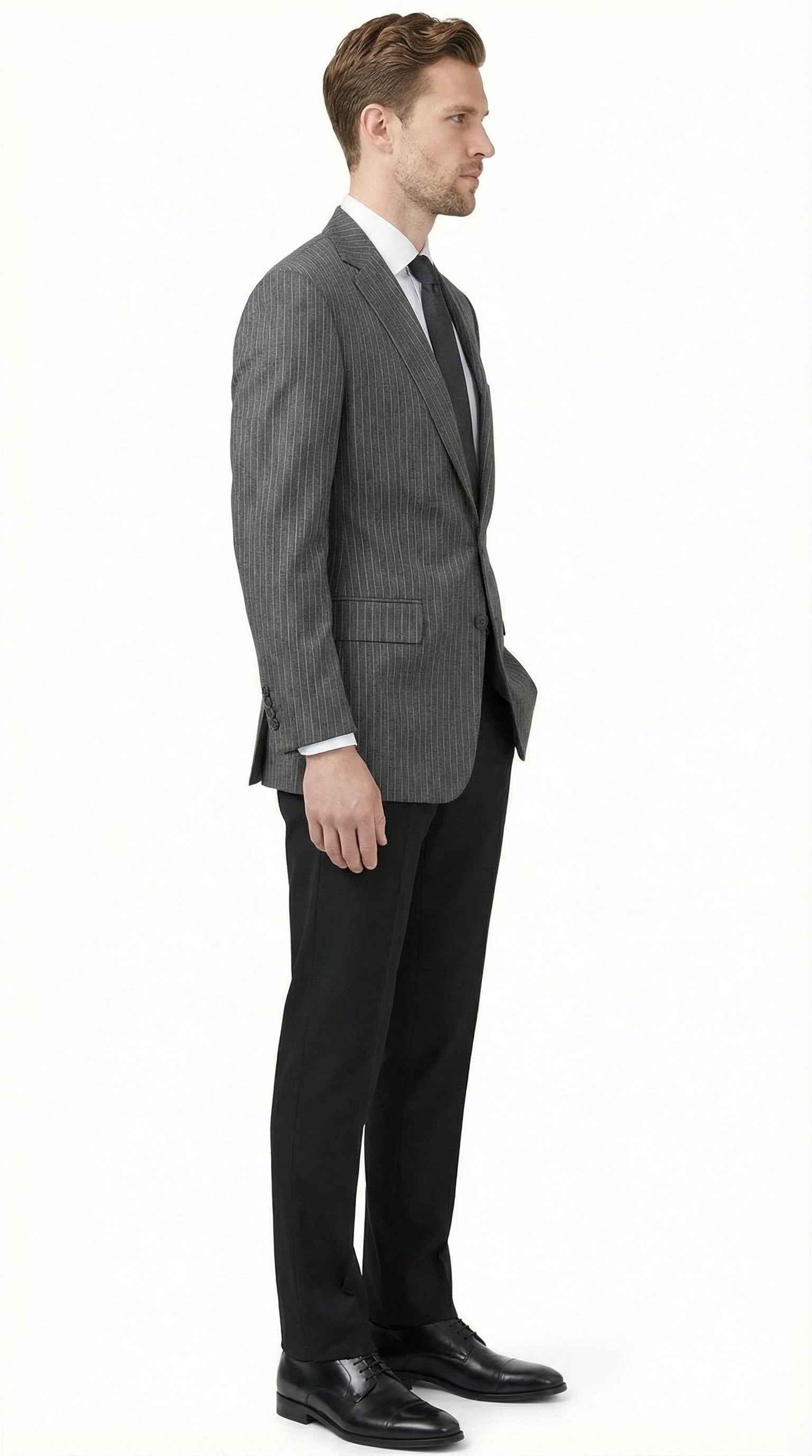 Men’s Charcoal Grey Pinstripe Blazer – Classic Tailored Formal Jacket for Business, Professional Wear Sportcoat