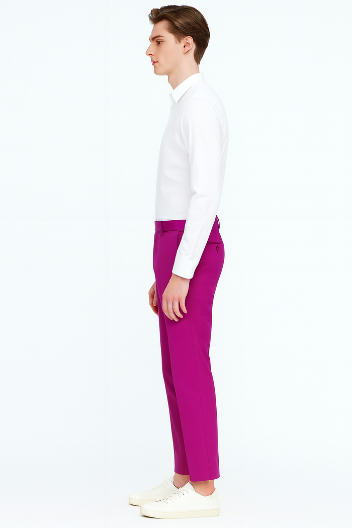 Men’s Fuchsia Dress Pants - Slim Fit Stylish Formal Trousers for Parties in Hot Pink Color by USA Men's Outlet