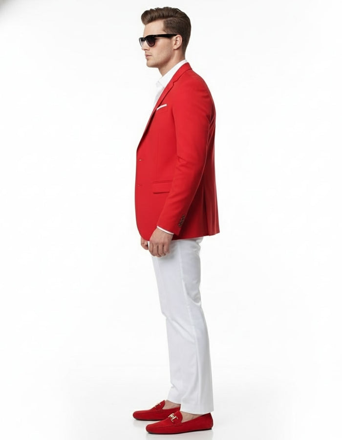 Mens Red Blazer and White Pants Set - Stylish Casual Dress Outfit For New Year Holiday and Christmas Suit by USA Men's Outlet