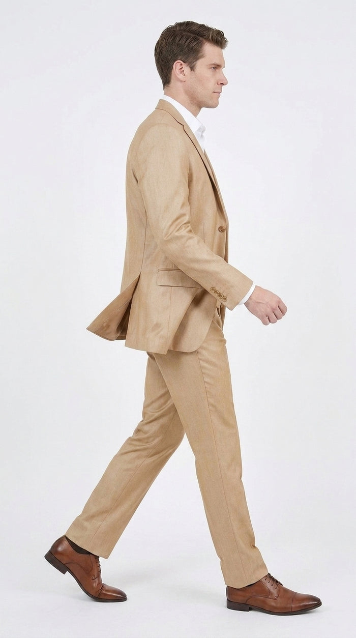 Men’s Camel Khaki Bronze Sharkskin 3-Piece Suit – Modern Wedding, Business and Formal Suit with Matching Vest