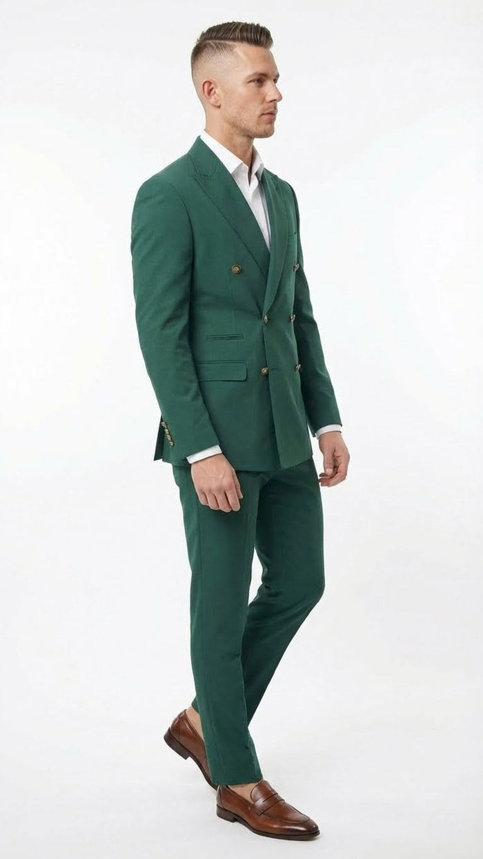 Vitali Brand Men’s Emerald Green Double Breasted Suit - Modern Fit Side Vented by USA Men's Outlet