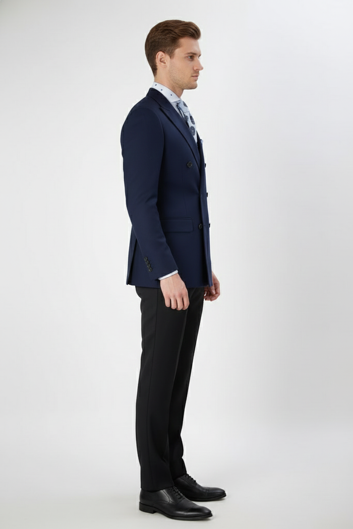 Men’s Navy Blue Double-Breasted Blazer - Suit Jacket - Premium Tailored Fit Formal Wedding and Business Sport Coat by USA Men's Outlet