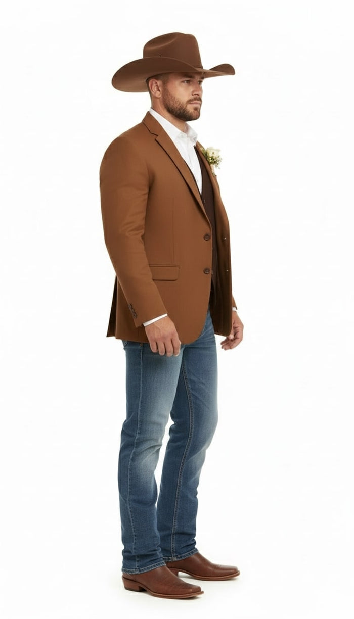 Saco Vaquero Mens Rust Copper Brown Western Blazer – Cowboy Style Classic Tailored Jacket for Weddings, Rodeos and Country Events