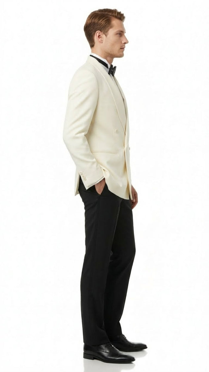 Men’s Ivory Double-Breasted Shawl Lapel Tuxedo Jacket - Premium Formal Dinner Jacket for Weddings and Black-Tie Events by USA Men's Outlet