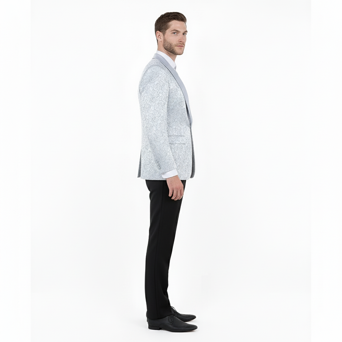 Big and Tall Men’s Silver Gray Paisley Tuxedo Jacket - Satin Shawl Lapel Blazer for Weddings, Proms, and Formal Events by USA Men's Outlet