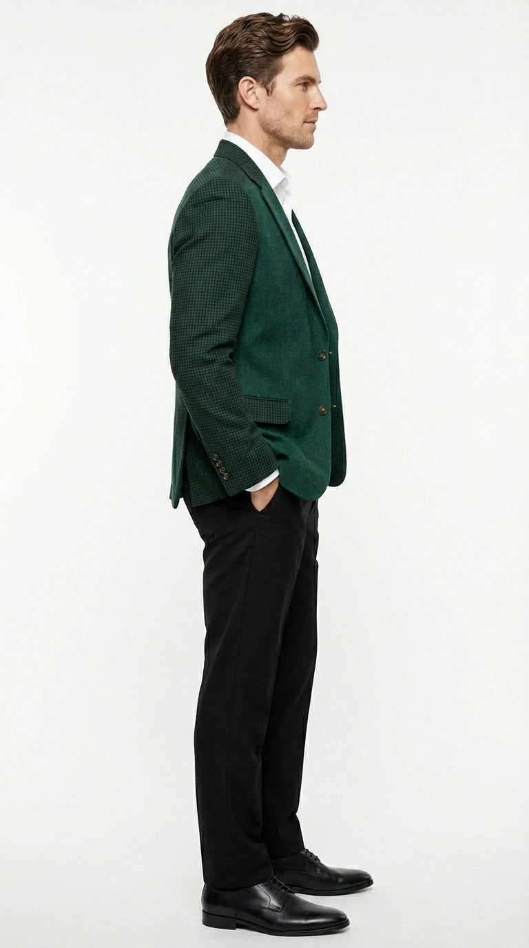 Zacchi Brand Men’s Dark Green Textured Blazer – Classic Single Button Sport Coat with Notch Lapel Formal Jacket