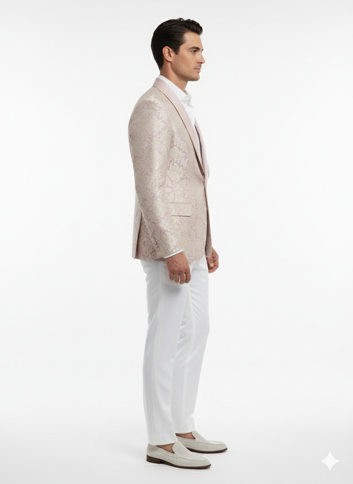 Men’s Lavender and Gold Tuxedo Embroidered Lilac Mauve Blazer - Designer Floral Pattern Wedding & Party Jacket by USA Men's Outlet