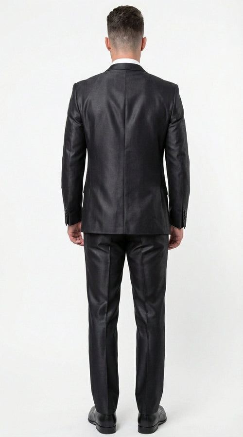 Men’s Black Three Piece Suit – Modern Fit 3PC Formal Suit with Vest for Wedding, Prom and Business Events Sharkskin Shiny Fabric