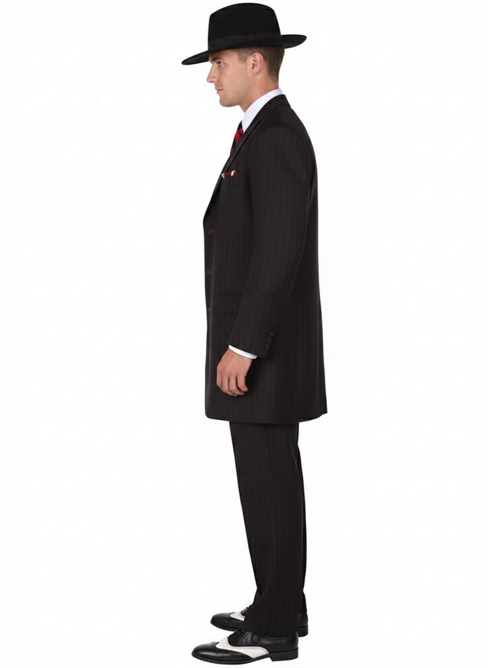 Mens Black and Red Pinstripe Zoot Suit - 1920s Gangster Vintage 3-Piece Suit for Formal, Prom, and Themed Events by USA Men's Outlet