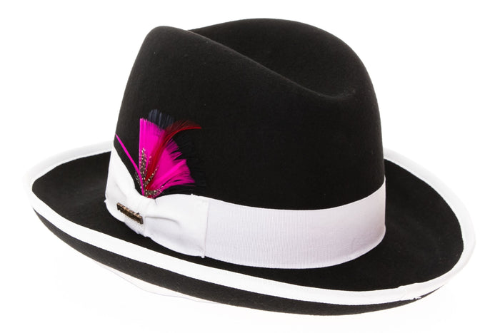Black & White 100% Wool Australian Fur Felt Godfather Hat by Ferrecci