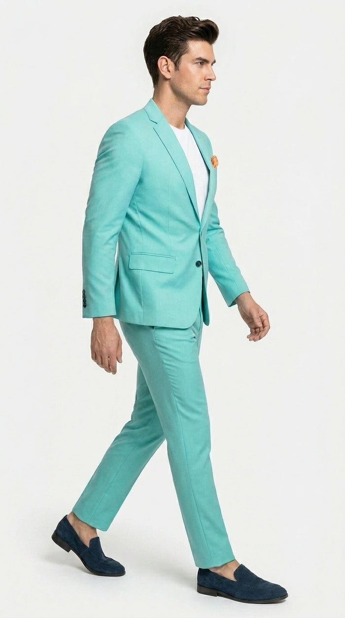 Men’s Turquoise 2 Piece Suit with Jacket and Pants, Formal Wedding Suit for Prom, Parties, Summer Events, and Special Occasions