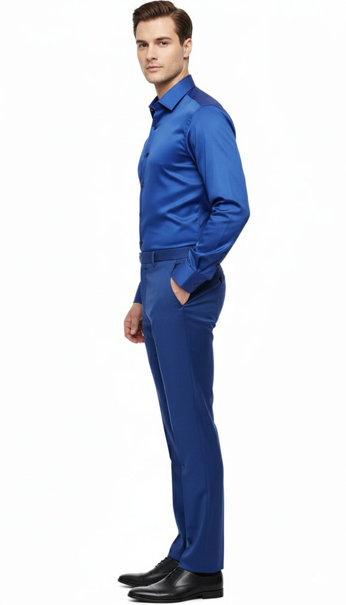 Men’s Royal Blue Satin Dress Shirt - Luxury Long Sleeve Formal Shirt for Parties, Weddings, and Business Wear by USA Men's Outlet