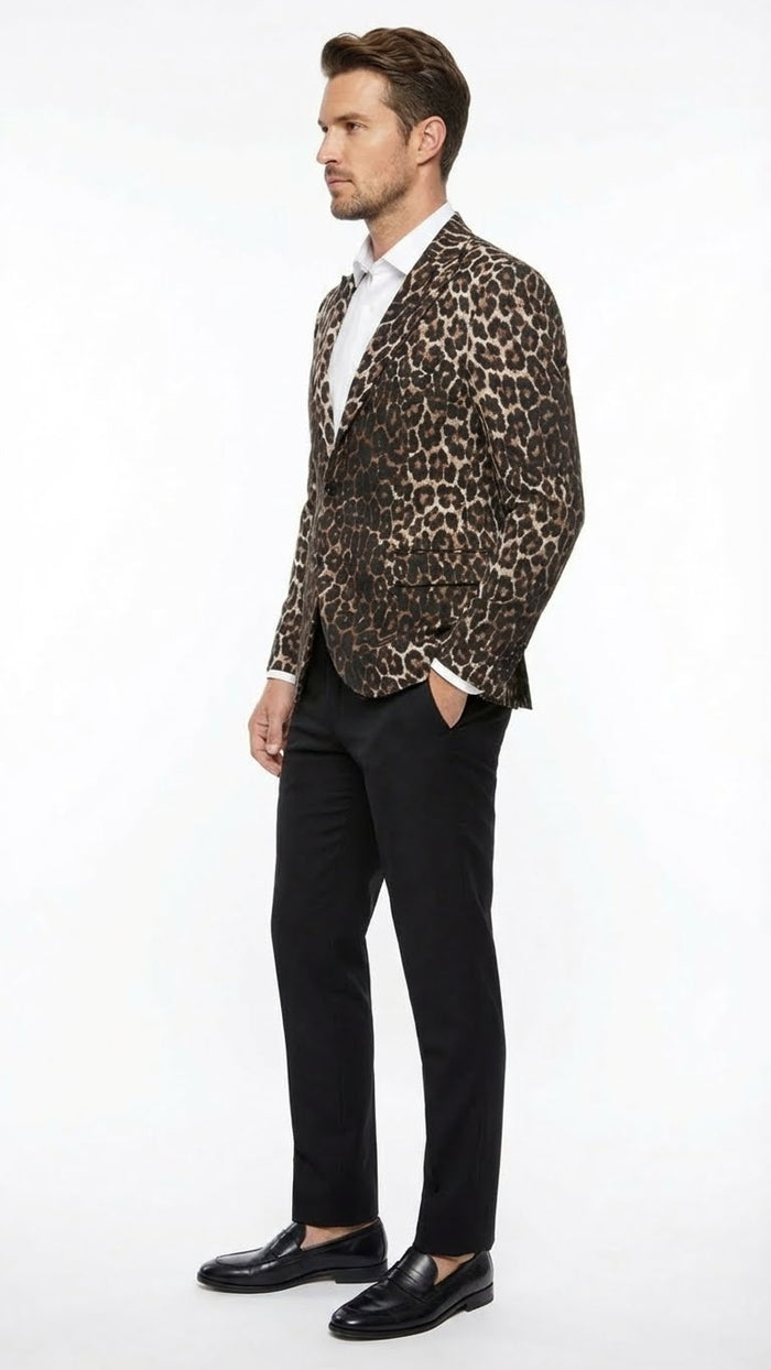 Men’s Leopard Print Blazer - Slim Fit Statement Jacket for Evening, Party, and Fashion Wear by USA Men's Outlet