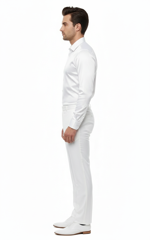 Men’s White Satin Dress Shirt - Classic Long Sleeve Formal Shirt for Weddings, Parties, and Business Wear by USA Men's Outlet
