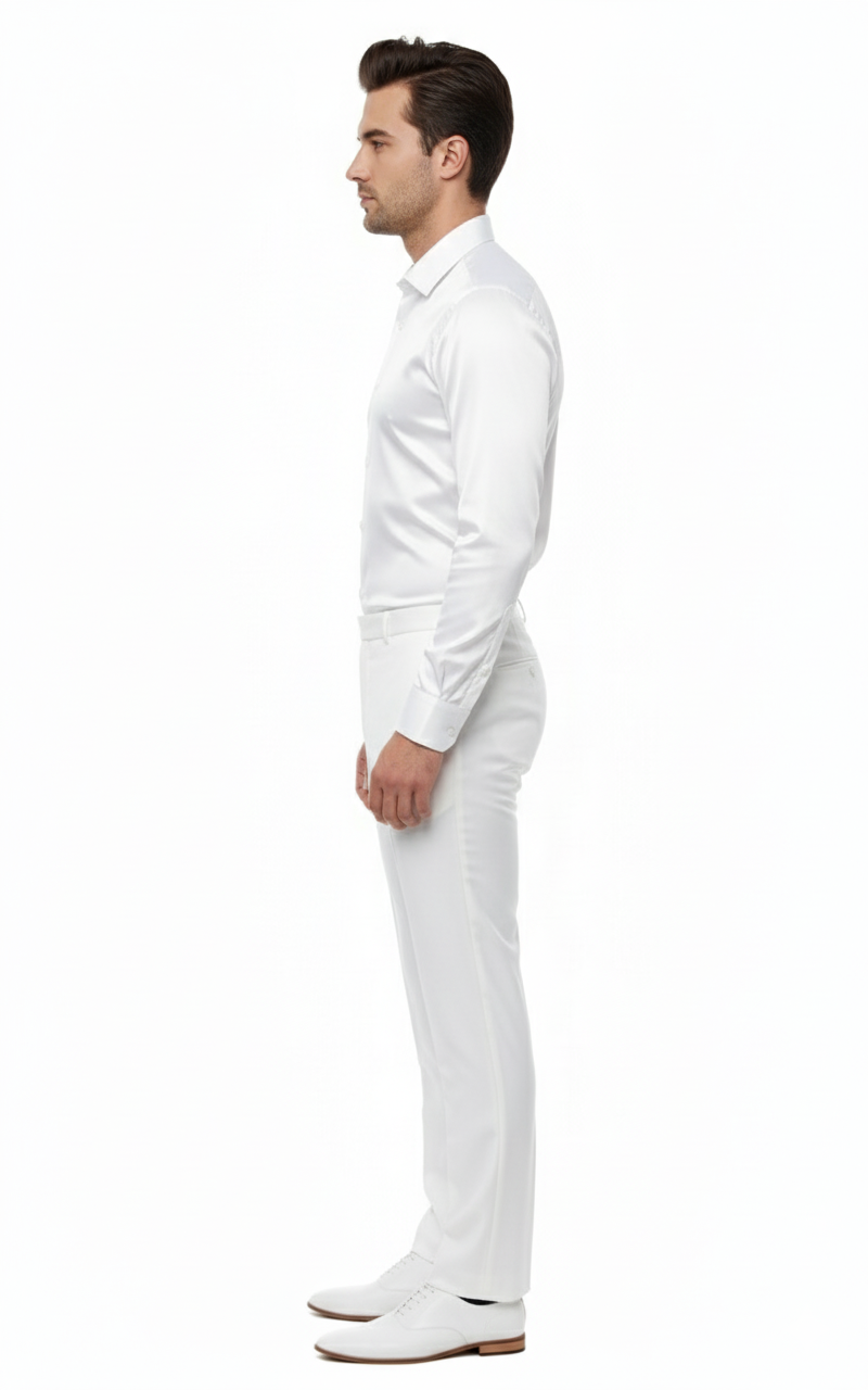 Men’s White Satin Dress Shirt - Classic Long Sleeve Formal Shirt for Weddings, Parties, and Business Wear by USA Men's Outlet