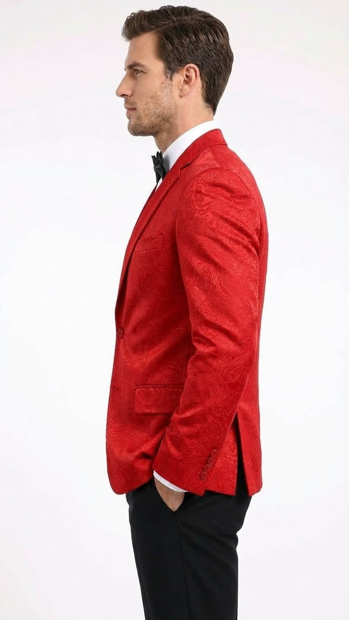Men’s Red Paisley Velvet Blazer - Christmas new year Sport Coat Jacket - Prom 2026 Collection USA Men's Outlet